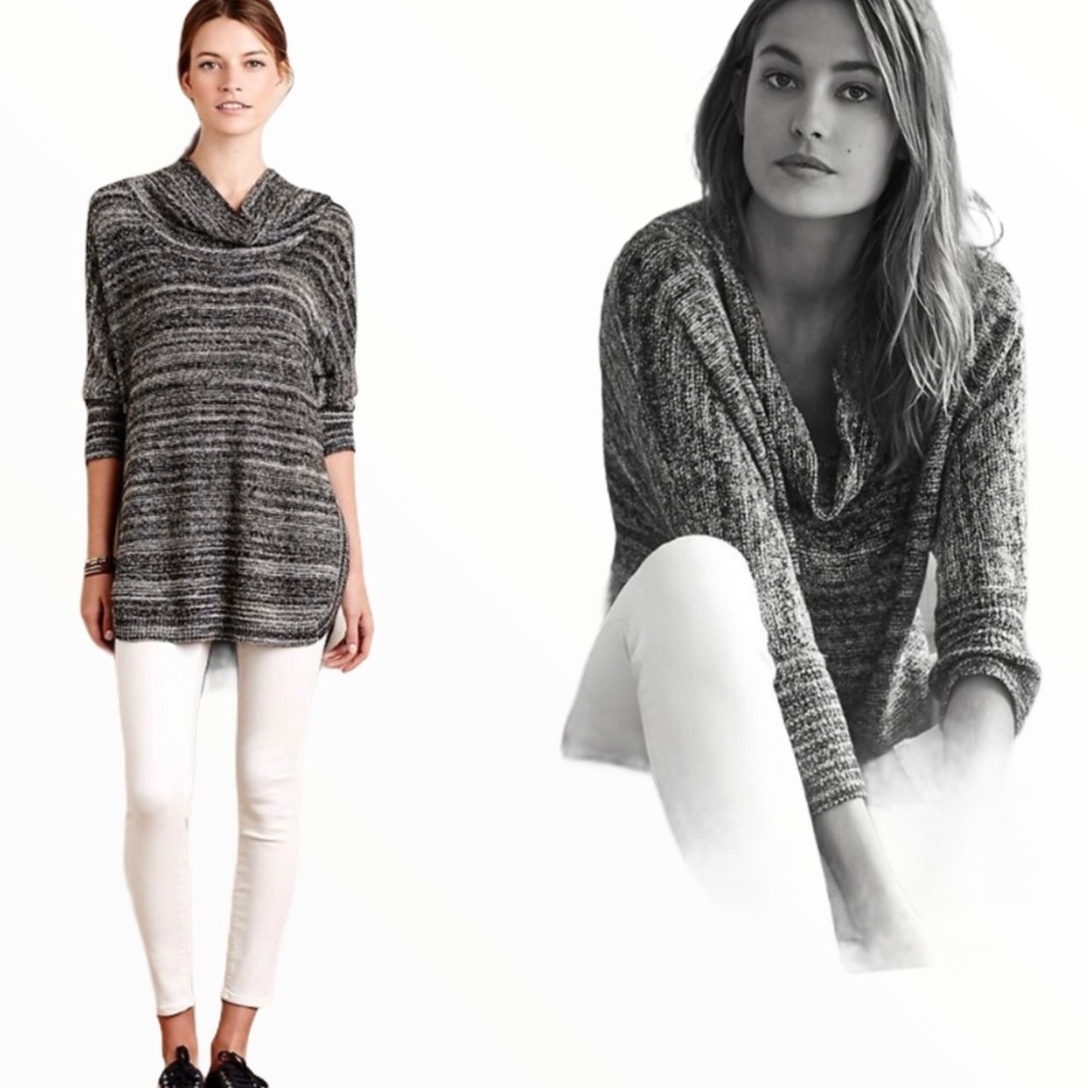 FIELD FLOWER ANTHROPOLOGIE Spacedye Grey Cowl Neck Tunic Sweater Gorpcore Cozy S
